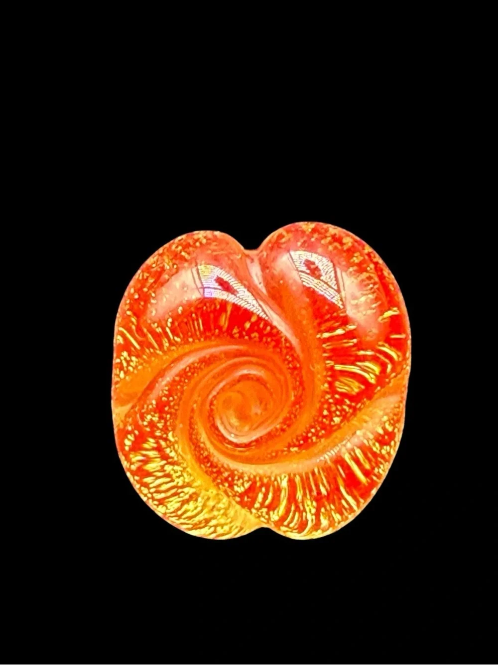 Vintage Handcrafted Orange Swirl Glass Flower Ring - Women Jewelry